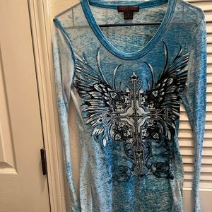 Blue Rhinestone Cross Longsleeve